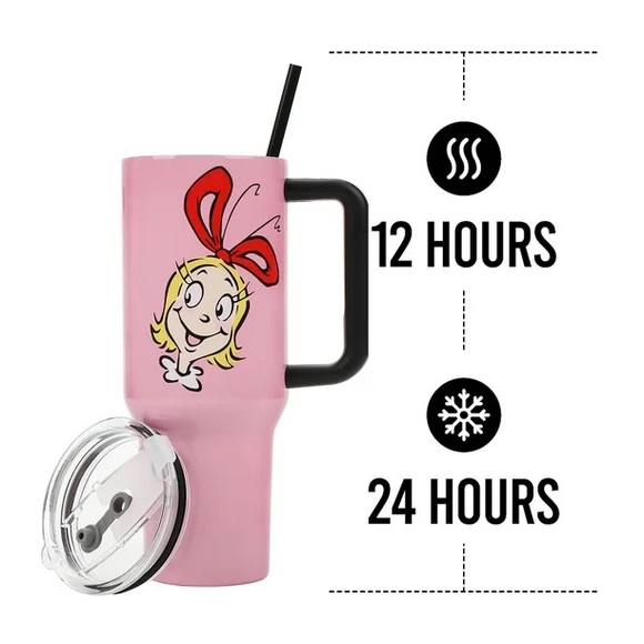 The Grinch Cindy Lou Who 40 Oz Pink Stainless Steel Tumbler with Handle New - Picture 4 of 5